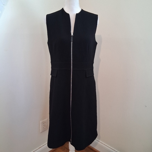 LAFAYETTE 148 NY Black Sleeveless Carlina Zip Front A-Line Dress Size 10 - Picture 6 of 9